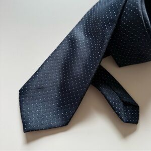 Monsieur Léon Paris Vintage Silk Tie – Navy Blue with Micro Dots